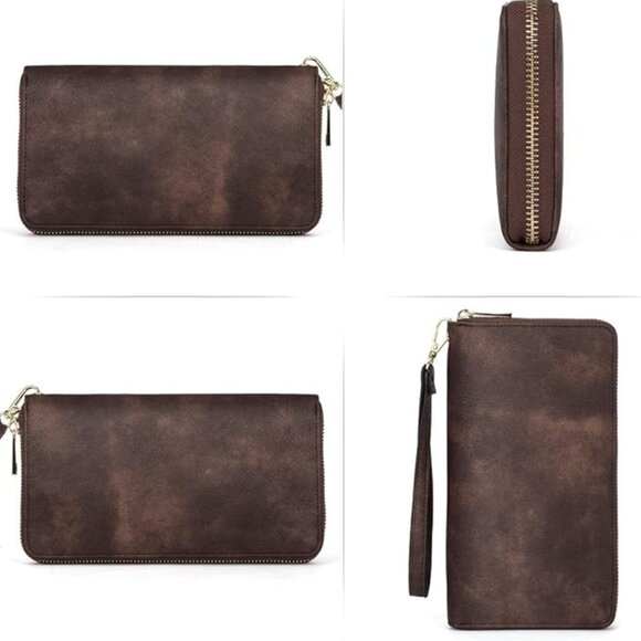 Brown CLUCI Womens Wallet RFID Bifold Wristlet Large - Picture 2 of 8